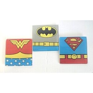 Retro DC Comics Glass Coaster Set of 3 Batman, Superman, & Wonder Woman